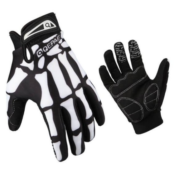 Windproof and thermal gloves, S size, skeleton - bone design, black - white color